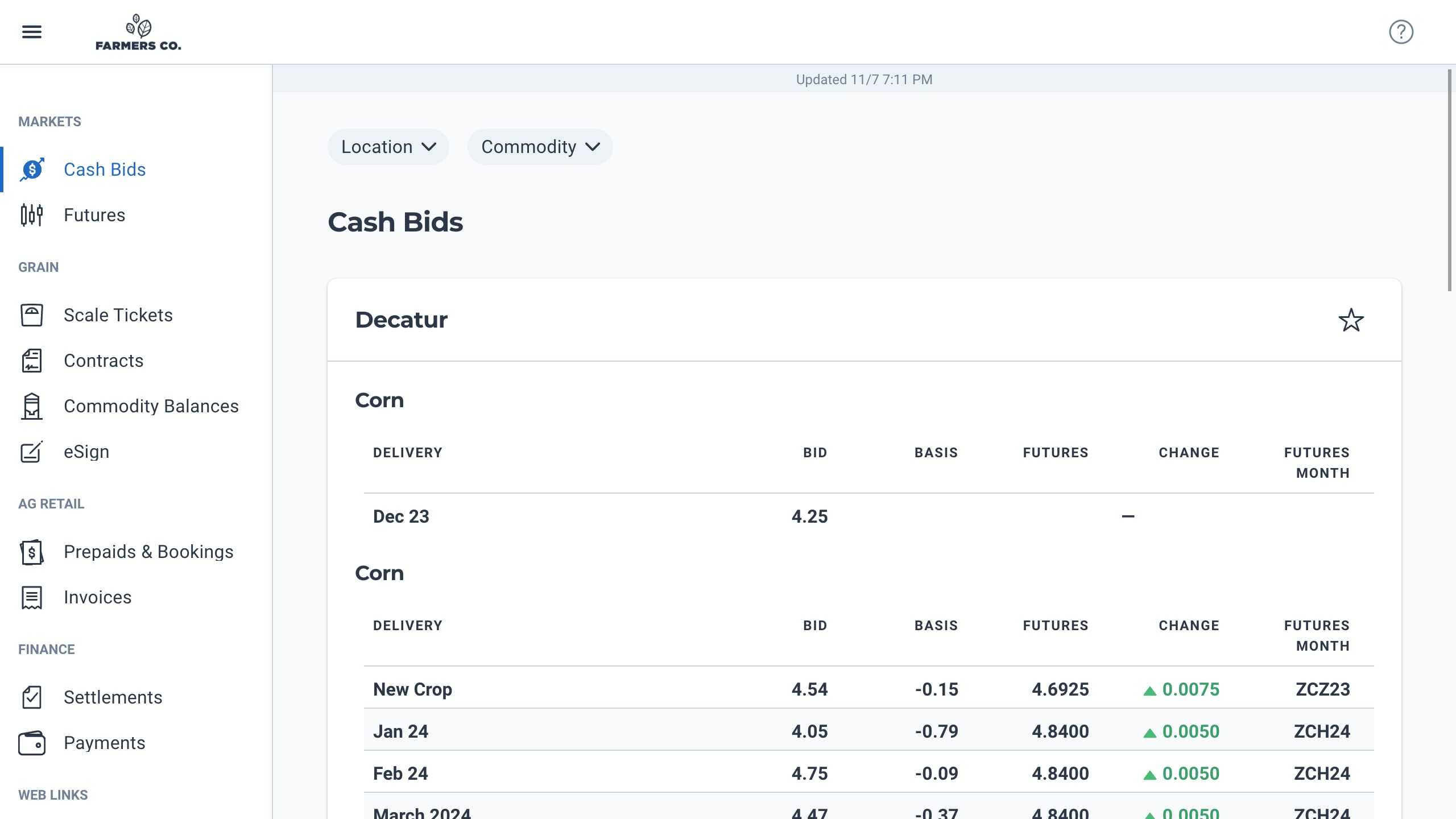 Bushel Web Portal - Cash Bids
